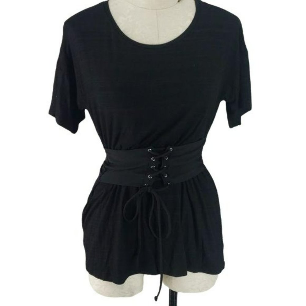 Tresics Luxe Women's Black Belt Cinched‎ Waist Blouse Size Small